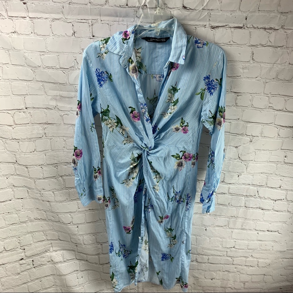 Zara Flower Print Knot Shirt Dress View 5